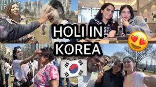 🇰🇷MY FIRST HOLI EVER | Korea vlog, cherry blossom🥳🌸
