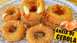 DESCOBRI COMO FAZ ONION RINGS COM MUITO QUEIJO E SUPER CROCANTE I PERFEITA!! Aneis de Cebola