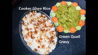 Ghee Rice \u0026 Green Quail Gravy/എളുപ്പത്തിൽ ഒരു കുക്കർ നെയ്ച്ചോറും ഗ്രീൻ കാട ഗ്രേവിയും/Raeha's Kitchen