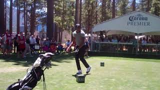 Andre Iguodala teeing off at 2019 American Century golf event