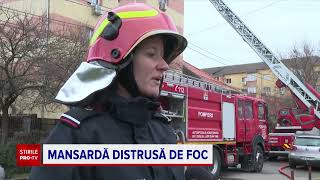 Incendiu puternic la o mansardă a unui bloc din Timișoara. Zeci de oameni au fost evacuați