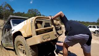 Mud hole GONE WRONG..again?! Nissan patrol GQ vs Mitsubishi triton MQ vs holden jackaroo