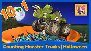 Counting Monster Trucks - Halloween Edition | Learn to Count Backwards from 10-1 for Kids