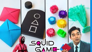 DIY ALL GAMES OF SQUID GAME | How to make paper ddakji , flying stone , Gongi ,Jegi