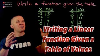Write a Linear Function given a Table of Values