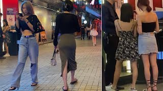 實拍廣州酒吧街繁華夜生活，蜜桃臀黃蜂腰大長腿是中國美女標配！4k walk china，Bar Street，Nightlife，Guangzhou city