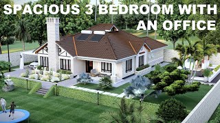 3 BEDROOM BUNGALOW | SPACIOUS HOUSE DESIGN WITH AN OFFICE | 17x15.7m | Exterior & Interior Animation