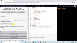 Tutorial 30 - overriding class declaration using inline style - free code camp (Explained)