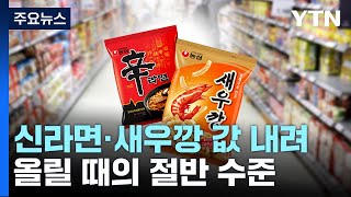 농심 등 라면 가격 4%대 인하...올릴 때의 절반 수준 / YTN