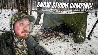 Solo Winter Camping NO TENT Only A Tarp During a Snow Storm!