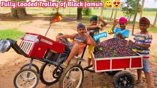 Homemade mini tractor trolley fully Loaded with black Jamun |