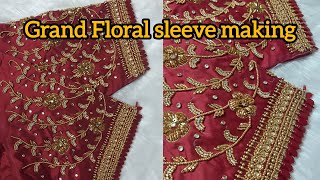 Grand Bridal Floral sleeve design making| with cutdana flower | step by step tutorial for beginners