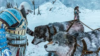 Kratos pets wolves Speki & Svanna - God of War Ragnarok