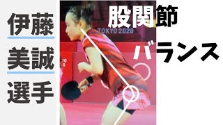 オリンピックの伊藤美誠選手の構えが印象的でした。　股間節から体が直線になったまま前傾している