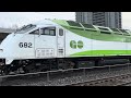 a go train almost hits a school bus go train 682 east at brampton￼