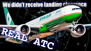 EVA Air Boeing 777-300ER didn't receive landing clearance at Chicago O'Hare Airport. REAL ATC