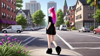 Pink-Haired Girl Spotted on Figueroa Street | Daytime Dashcam in Los Angeles