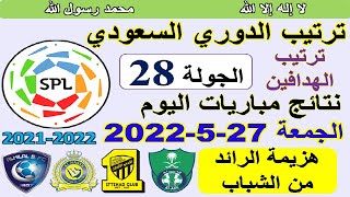 ترتيب الدوري السعودي اليوم وترتيب الهدافين الجمعة 27-5-2022 الجولة 28 - هزيمة الرائد من الشباب