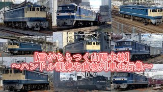 【雪がちらつく山陽本線】ハンドル訓練や貨物列車など…列車走行集