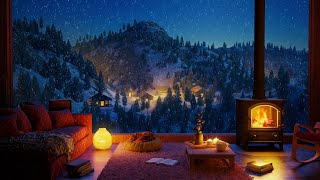 Cozy Winter Cabin Ambience with Relaxing Fireplace Sounds and Sleeping Cat