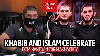 Khabib Nurmagomedov celebrates with Islam Makhachev after dominant UFC 259 win!
