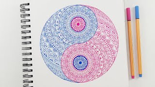 Yin Yang Mandala Art | How to draw easy Colorful Mandala for beginners | Doodle/Zentangle drawing