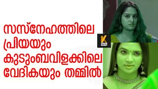 Kudumbavilaku serial sasneham Serial | Vedhika \u0026Priya relation|saranya anand and Lekshmi priya