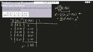 Mean and Variance of Discrete Random Variable