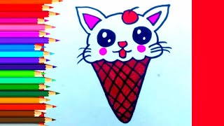 HOW TO DRAW ICE CREAM EASY STEP BY STEP - EASY COLORING