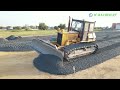 perfect dozer komatsu spreading gravel installing foundation new roads bulldozer working skills