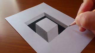 Very Easy!! How To Draw 3D Rectangular Hole - Anamorphic Illusion - 3D Trick Art on paper