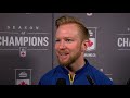 2019 Pioneer Hi-Bred World Men’s Curling Championship - Media Scrum - Semifinal 1