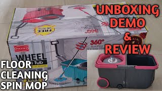 Floor cleaning twin bucket spin mop unboxing, demo and review | Wheel dual tub mop bucket on wheels