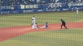 ルーキー松川虎生の盗塁阻止(vs外崎)