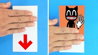 VERY EASY！PAPER MAGIC CARD TRICK with Cartoon Cat（Trevor Henderson）｜PAPER CRAFT DIY