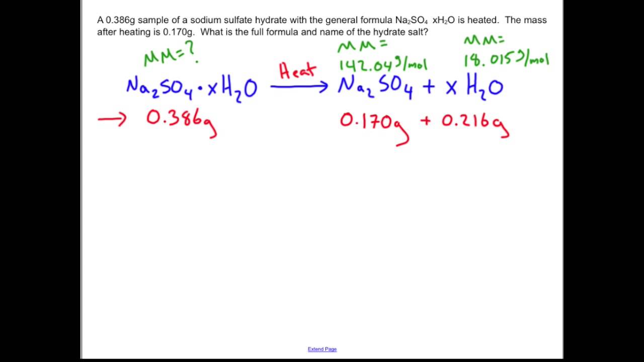 Unknown Hydrate Determination: Chemistry Sample Problem - YouTube