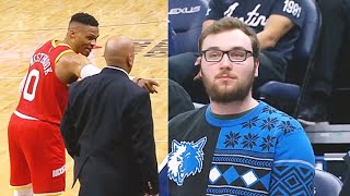 Russell Westbrook Gets Sick Of Trash Talking Fan & Calls Security! Rockets vs Timberwolves