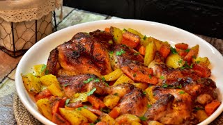 دجاج مشوي مع الخضار  بتتبيله سريعه باستخدام أكياس الشواء Oven-Roasted Chicken using barbecue bags