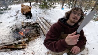 WINTER SURVIVAL CAMPING IN CANADA -20°C No tent no sleeping bag