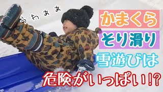 〔2歳と0歳〕かまくら、そり滑り、雪遊びは危険がいっぱい!?〔癒し動画〕