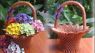 3D Origami Flower Basket V2 tutorial, paper flower basket| cómo hacer cesta de flores de origami 3D