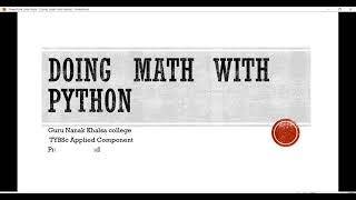 Doing math with Python | Lecture 1 | Basic operation in python