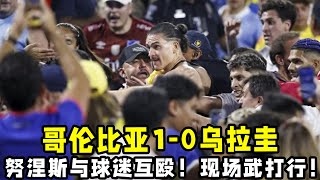 哥伦比亚1-0乌拉圭！努涅斯暴怒与球迷互殴！现场上演武打行！