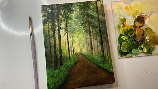 Forest painting/acrylic painting tutorial/forest pathway painting