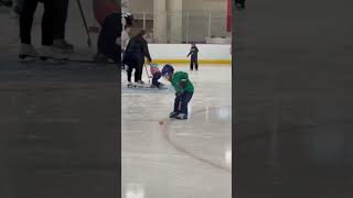 Decker is 'learning to skate' while 'learning to play' hockey on his blue Balance Blades!