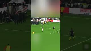 Fan attacked a goalkeeper during Göztepe - Altay football game, with a corner post.