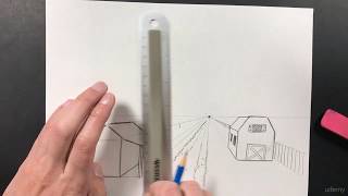 029 Drawing a farm in one point perspective