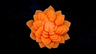 A Unique Carrot Lotus Simple Flower - Beginners Lesson 77 - Special Design By Mutita Art Of Fruit Ve