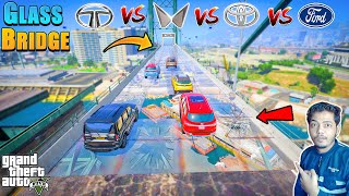 GTA 5 : Toyota Vs Mahindra Vs Ford Vs Tata Cars - Glass Bridge Cross Challenge