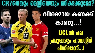 CR7നെയും മെസ്സിയെയും മറികടക്കുമോ? വിശദമായ കണക്ക് കാണൂ...! UCLൽ പല പ്രമുഖരും ഹാലൻ്റിന് പിന്നിലാണ്...!